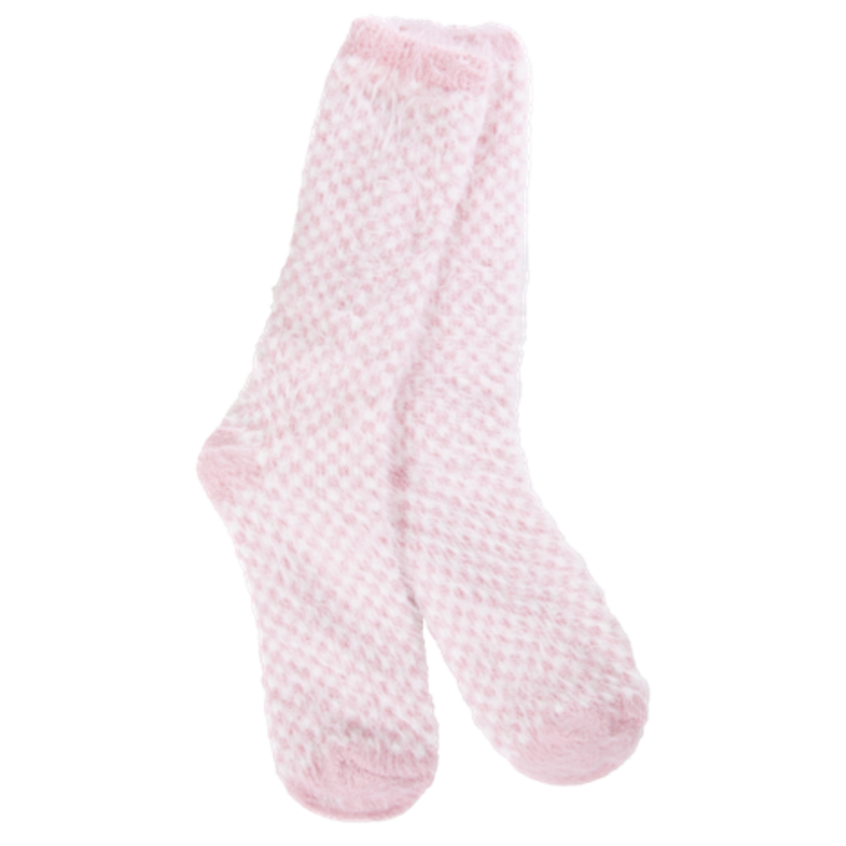 World's Softest Holiday Feather Check Crew - Candy Pink Check