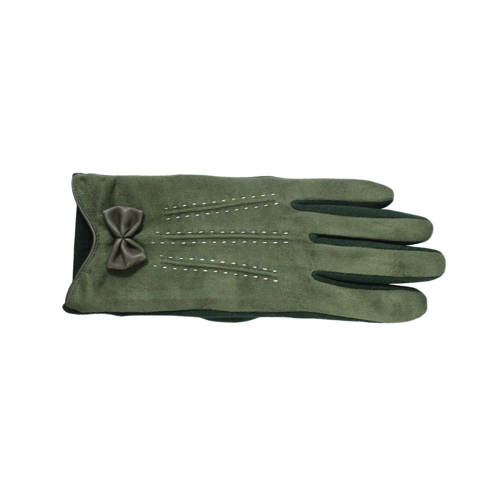 Jeanne Simmons SuedelikeTopJerseyBtmStitchingPlthrBowTexting in Green