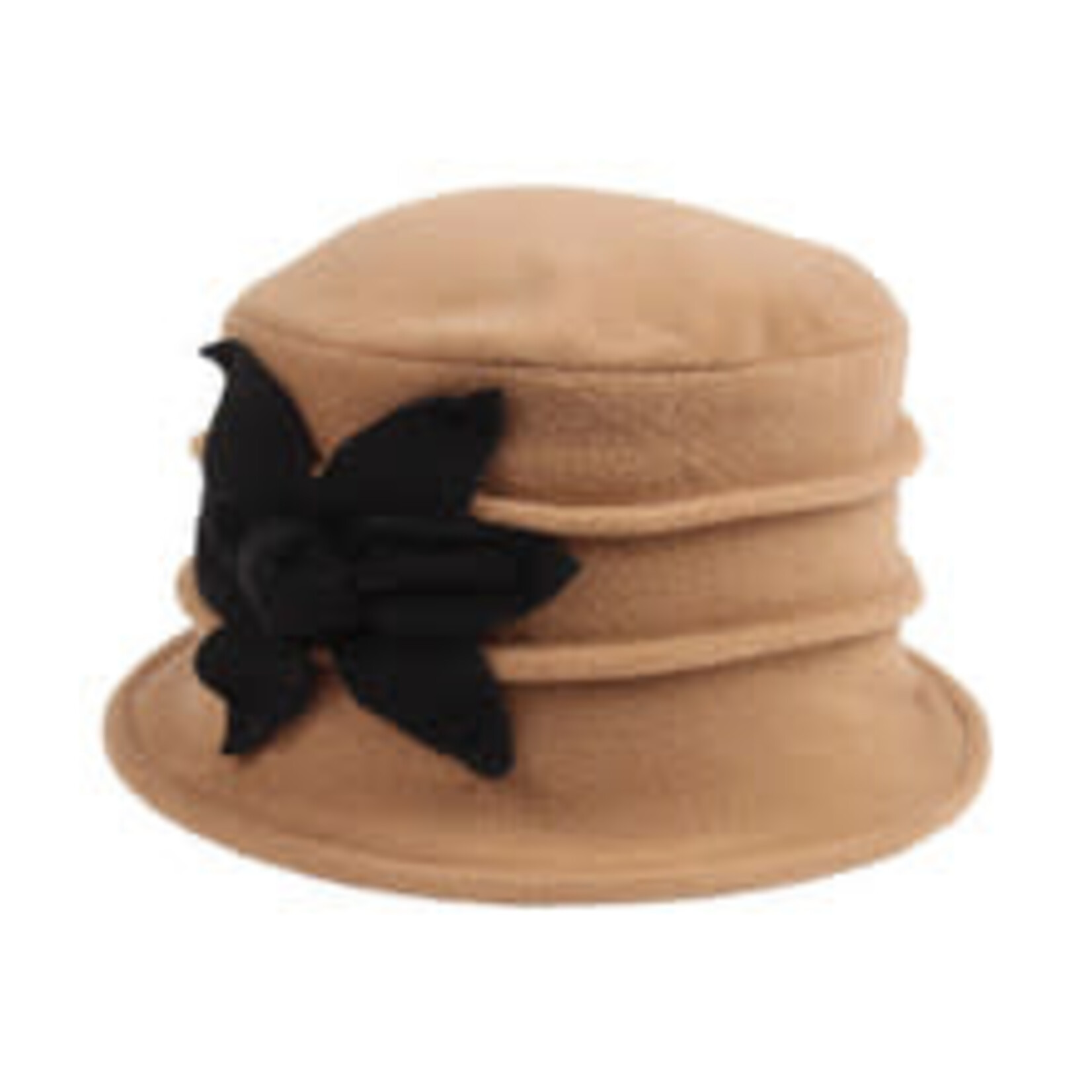 Jeanne Simmons Polar Fleece Brim Cap w/Blk Flower on Taupe