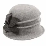 Jeanne Simmons Boiled Wool Cloche w/Dark Gray Flower on Light Gray