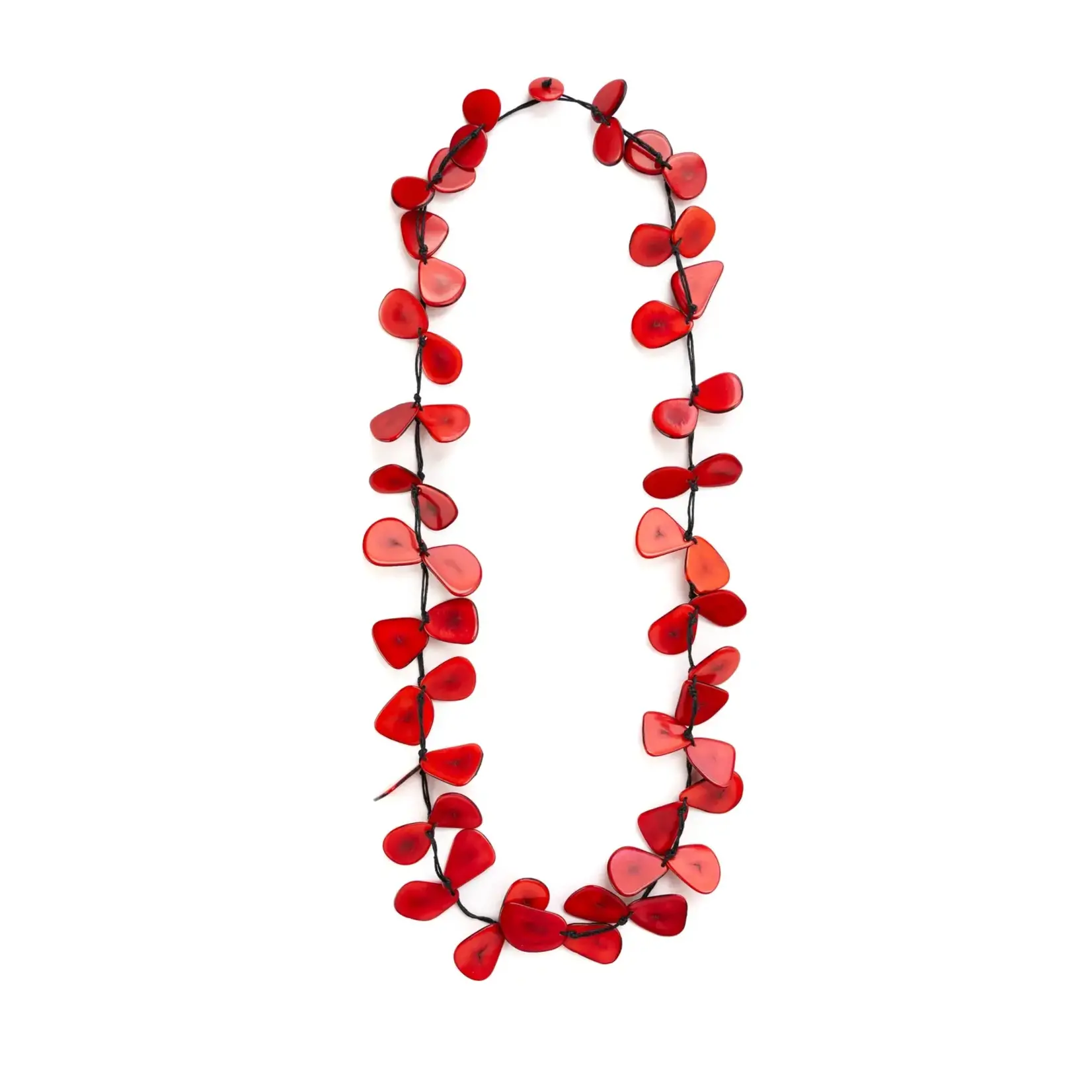Organic Tagua Jewelry Long Single Tagua Slice Necklace in Red