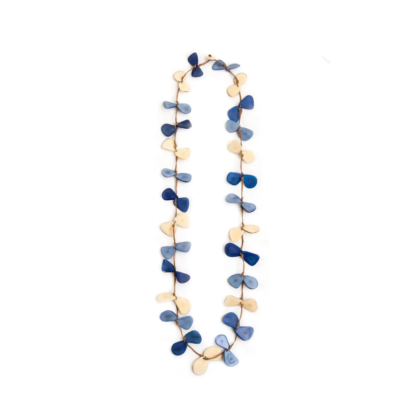 Organic Tagua Jewelry Long Single Tagua Slice Necklace in Royal Blue/Biscayne/Ivory