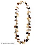 Organic Tagua Jewelry Long Single Tagua Slice Necklace in Chestnut Combo