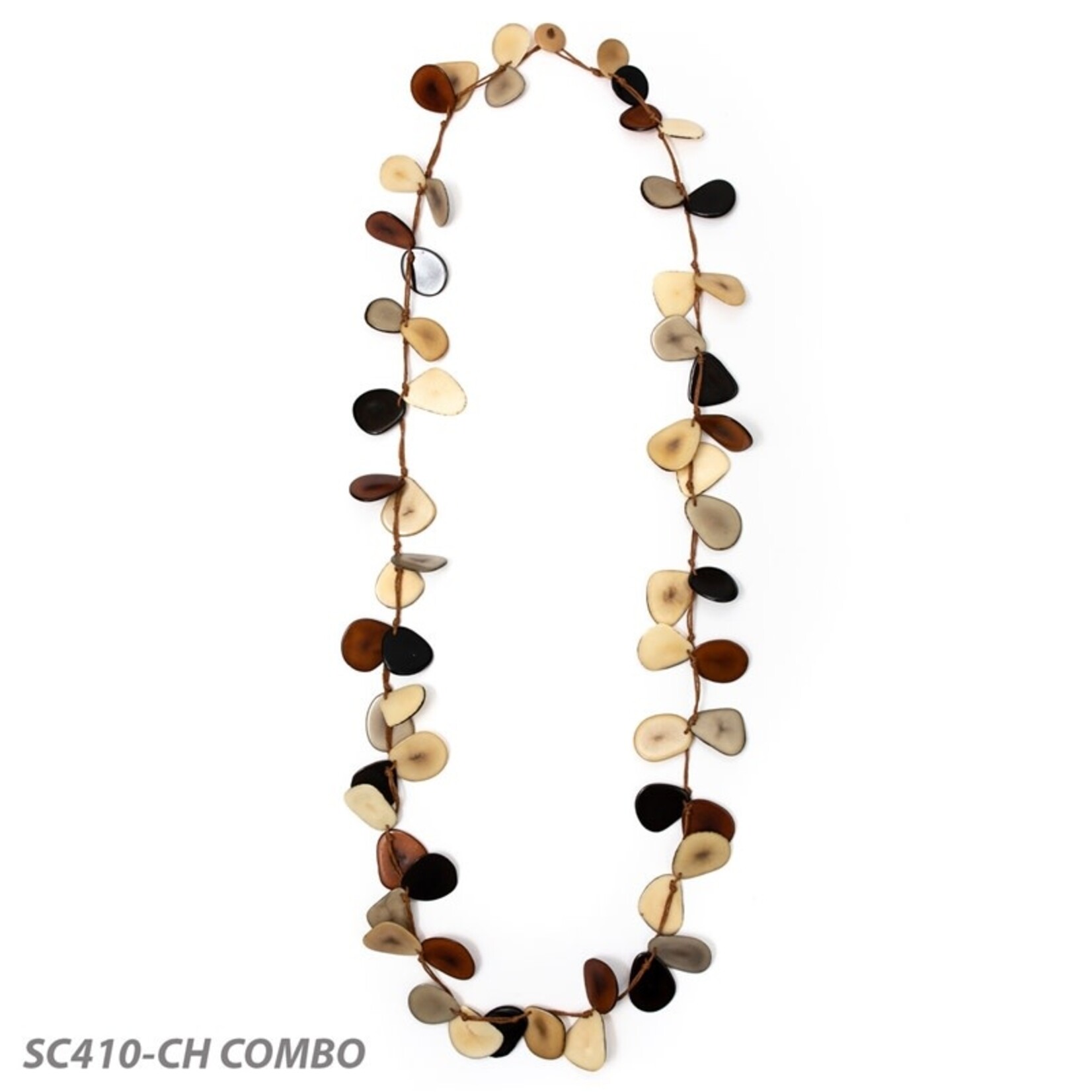 Organic Tagua Jewelry Long Single Tagua Slice Necklace in Chestnut Combo