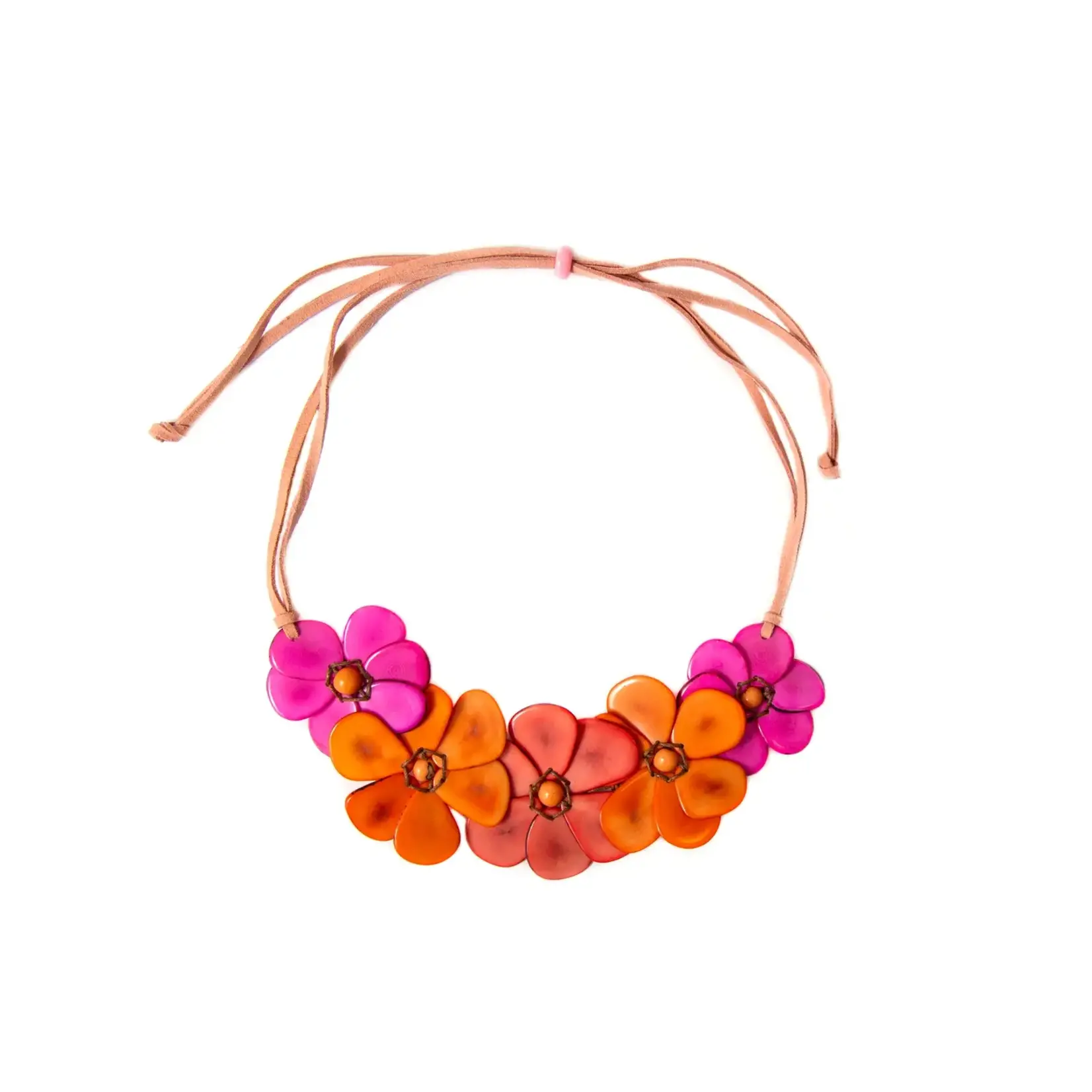 Organic Tagua Jewelry Rosalia Tagua Necklace in Fuchsia/Orange/Poppy Coral