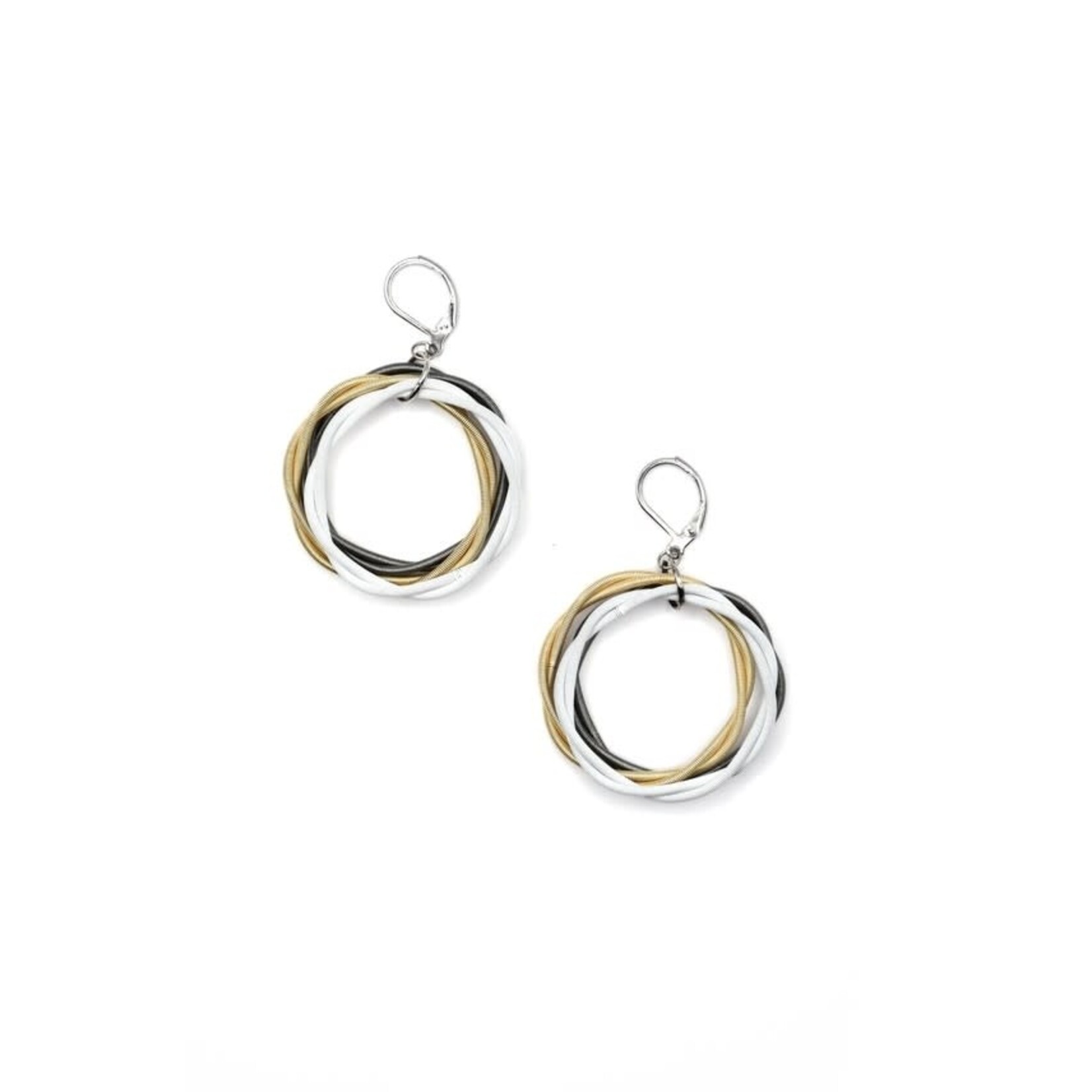 Sea Lily Bright Gold/Slate/White Twisted Loop Earrings