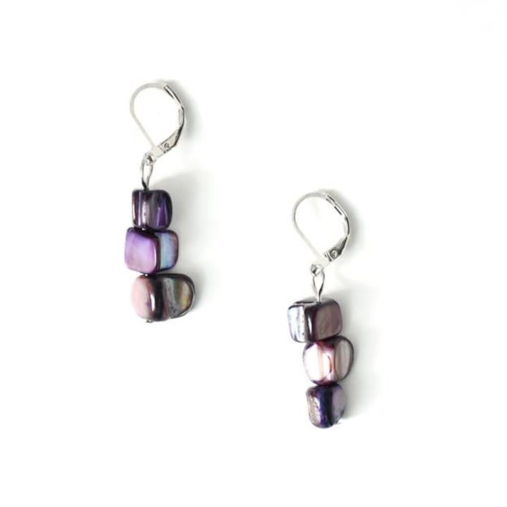 Sea Lily Mother of Pearl Purple Nugget Earrings