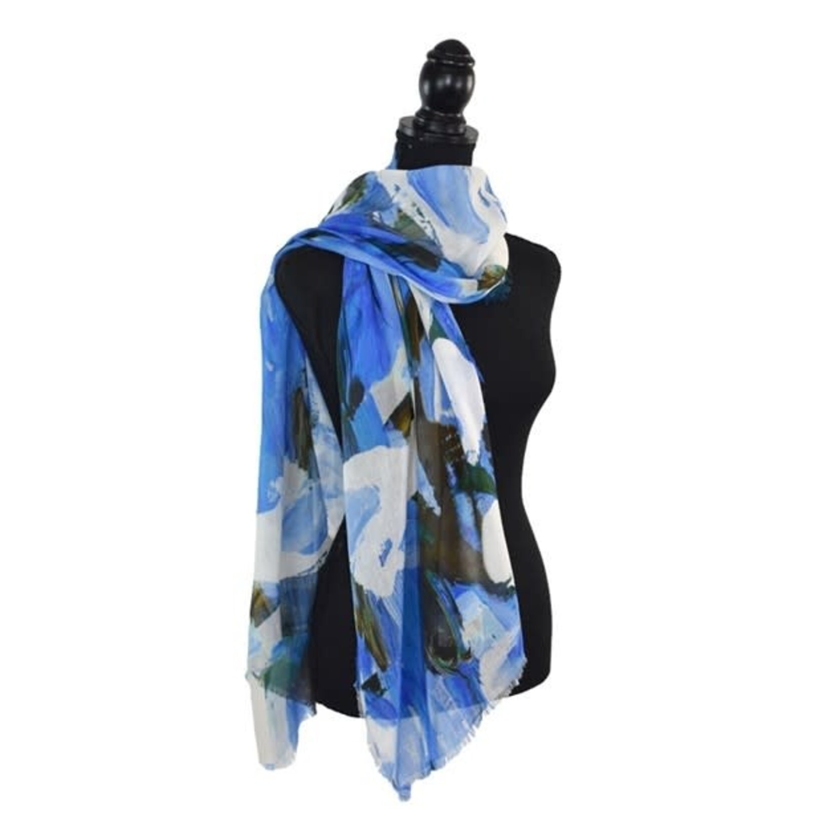 Nash Painterly Abstract Cotton Scarf in Blue