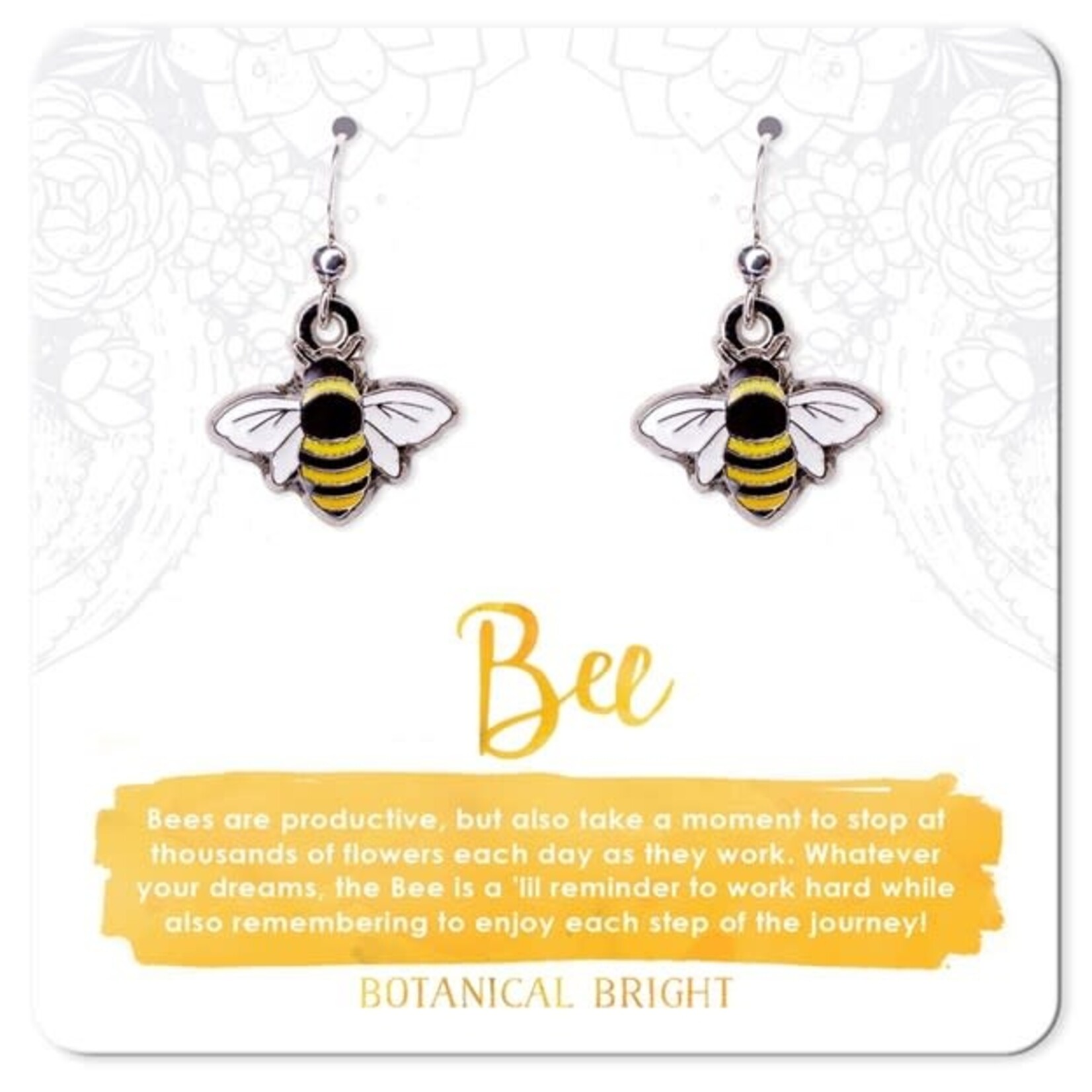 Botanical Bright Bee Charm Earrings - Silver