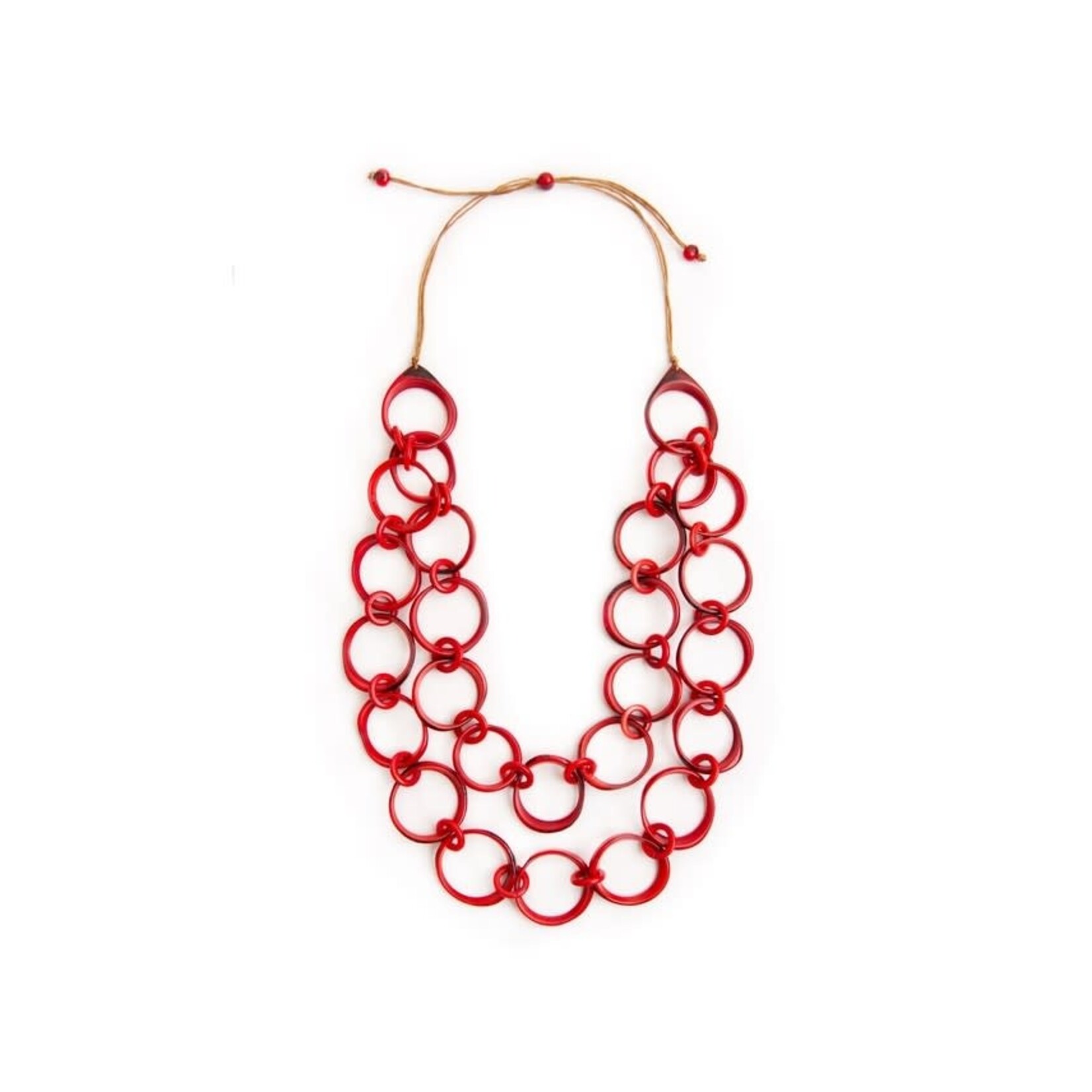 Organic Tagua Jewelry Long Ring of Life Tagua Necklace in Red