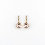 Classic Gold Lever-Back Earrings w/ Square Crystal in Blush