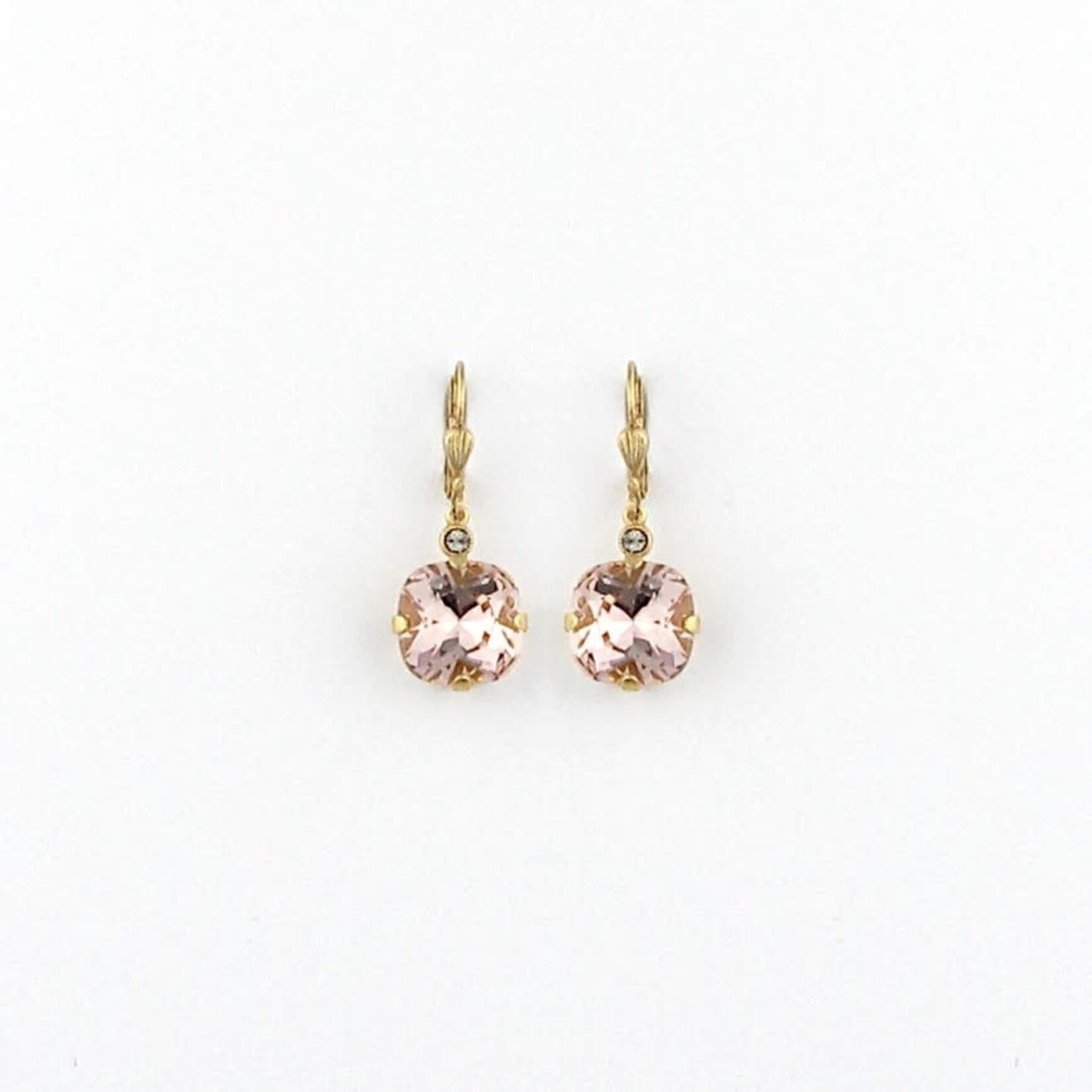 Classic Gold Lever-Back Earrings w/ Square Crystal in Blush