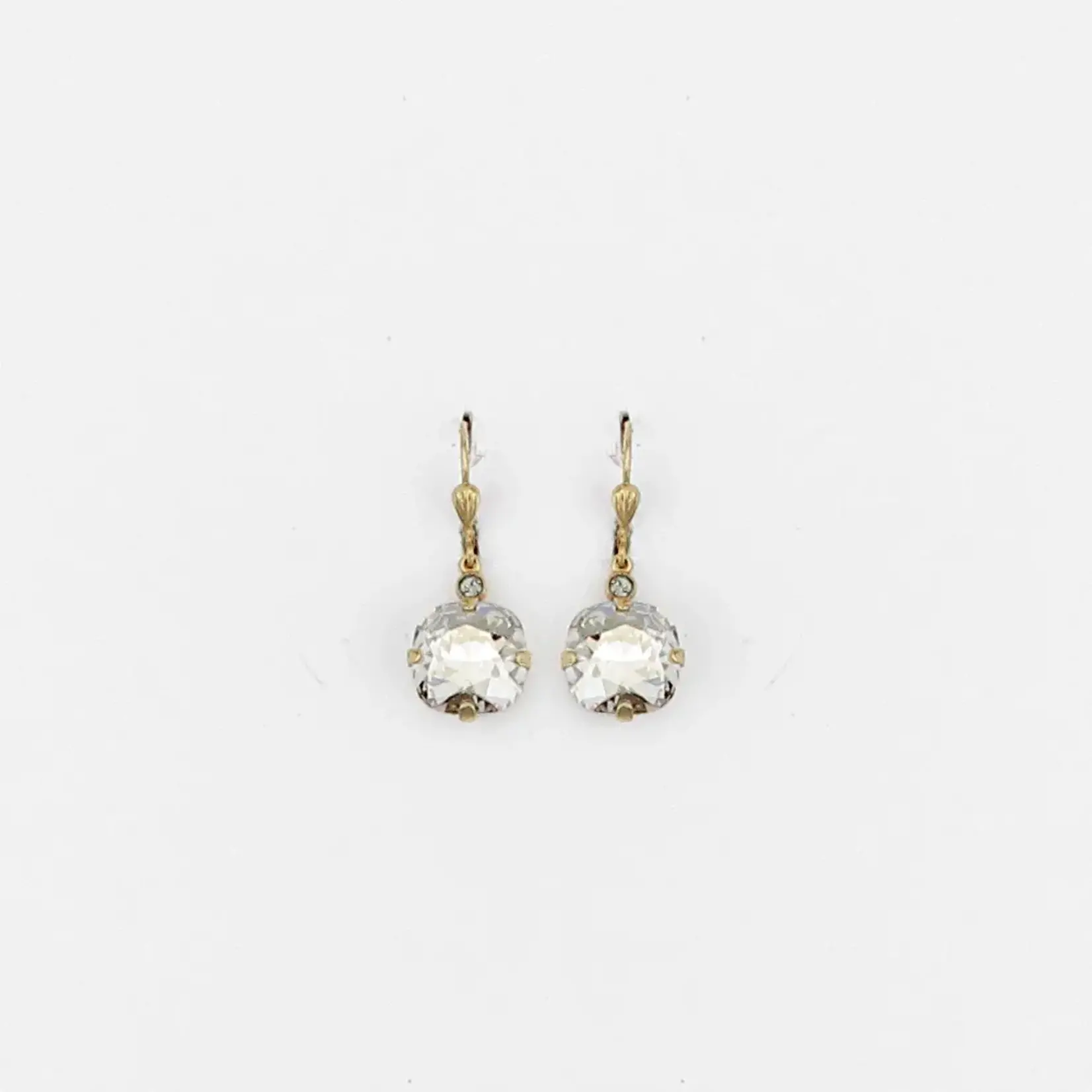 Classic Gold Lever-Back Earrings w/ Square Crystal in Clear