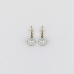 Vintage Gold Lever-Back Earrings w/ Square Crystal in White Opal