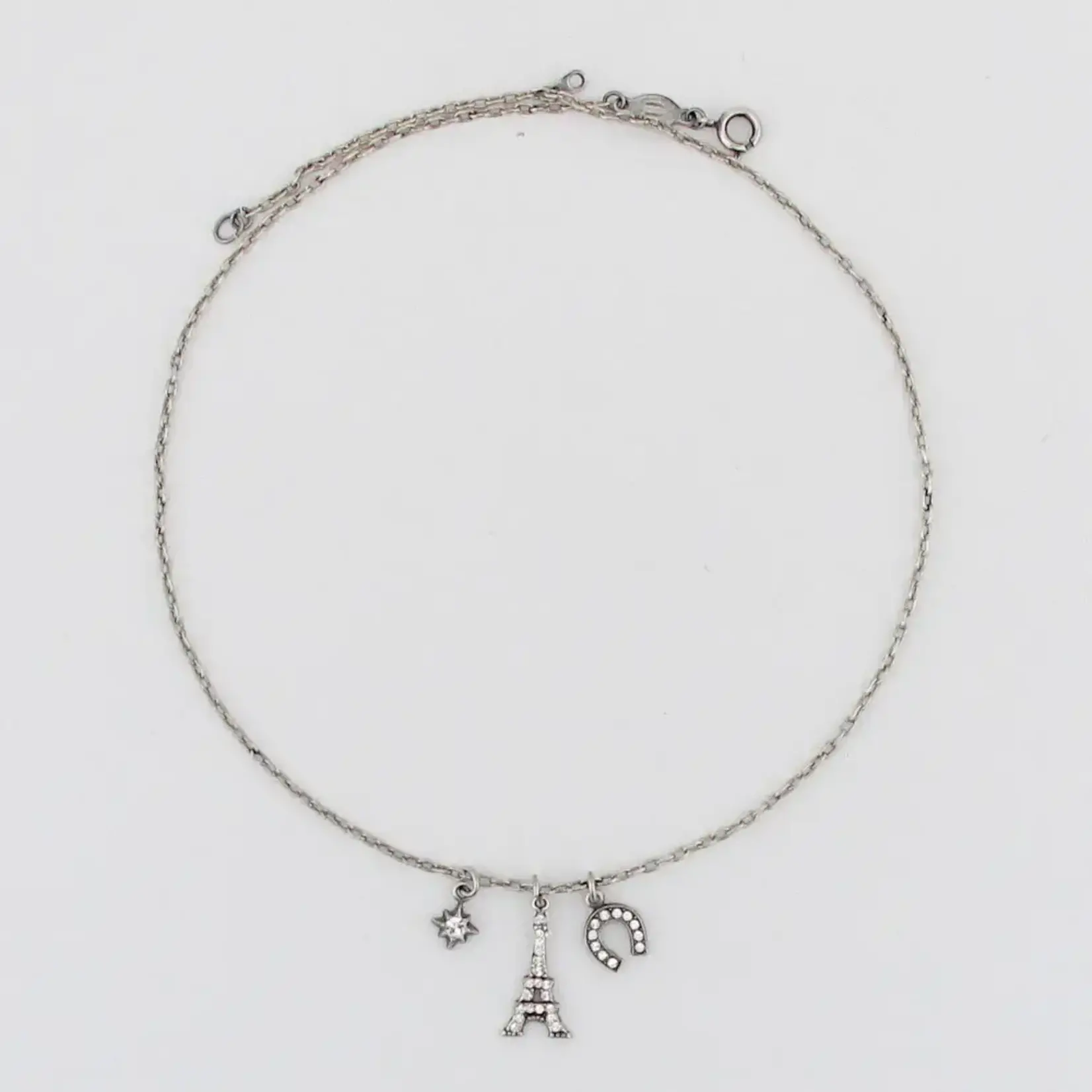 Eiffel Tower Charm Necklace in Silver/Crystal