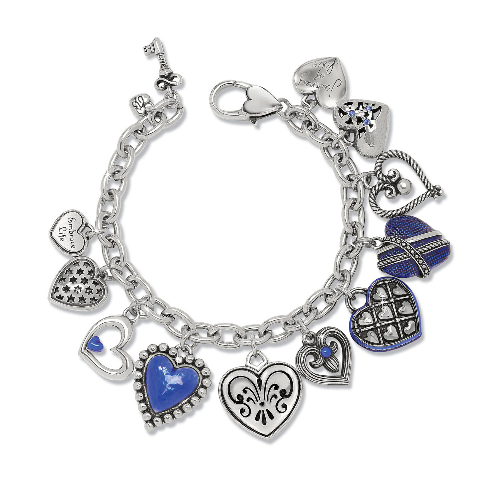Brighton One Heart Blue Link Charm Bracelet