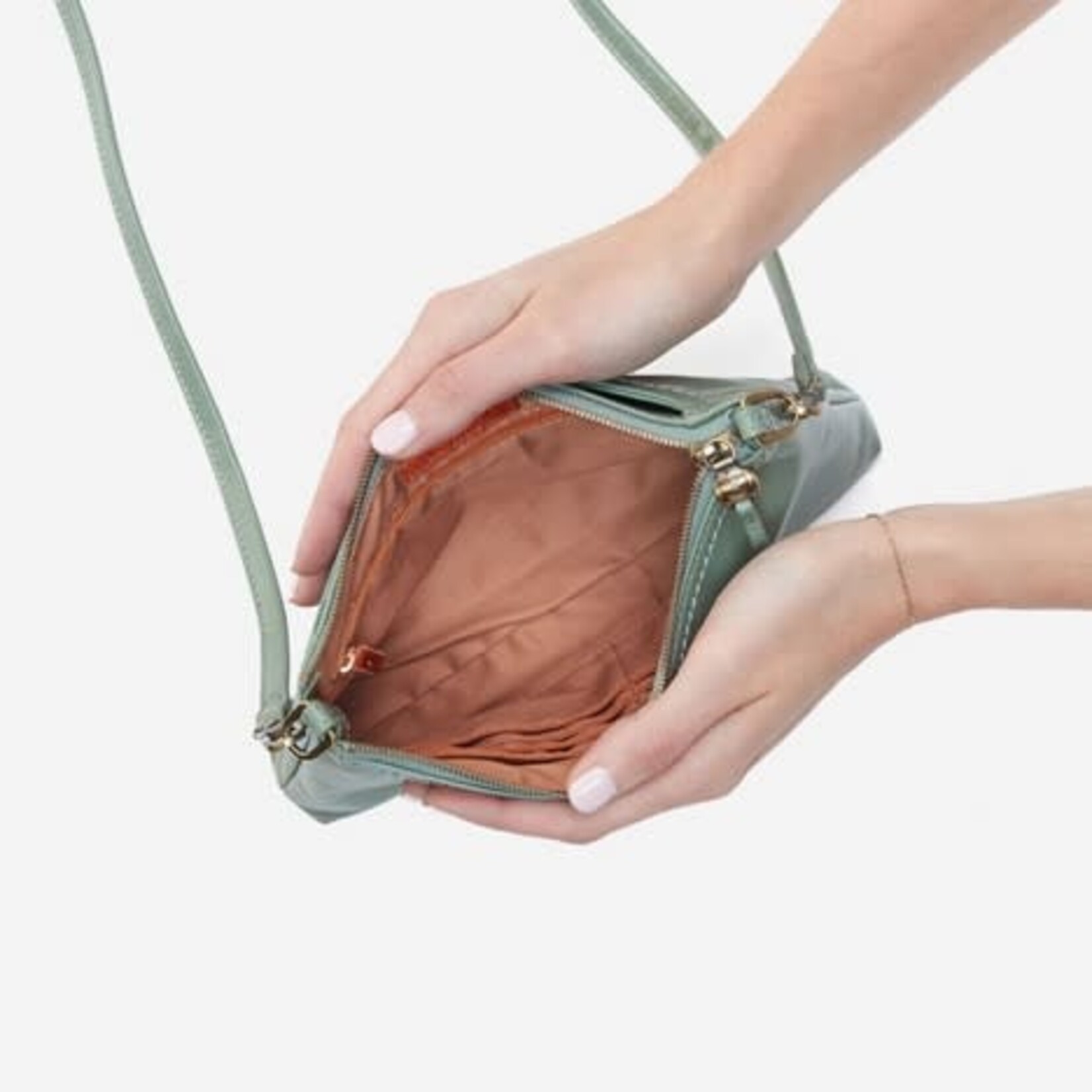 HOBO Darcy Polished Leather Crossbody in Jade
