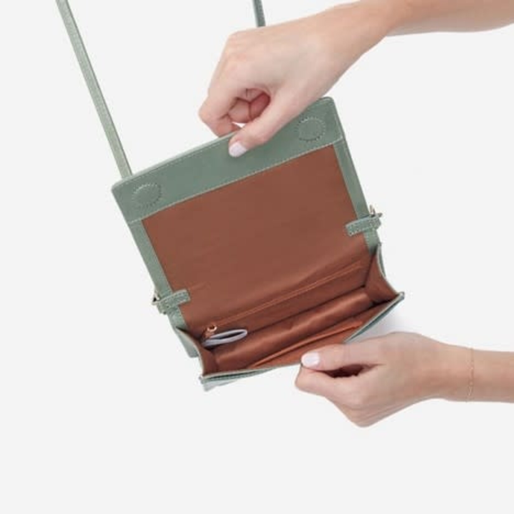 HOBO Jill Phone Crossbody Polished Leather in Jade