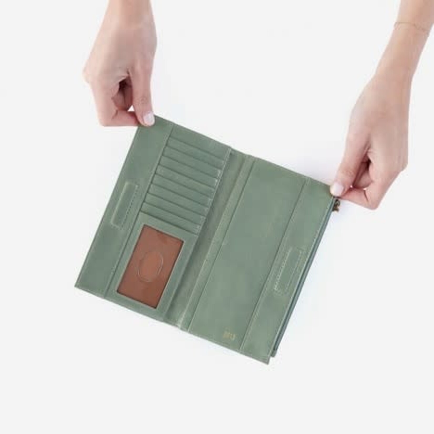 HOBO Jill Large Bifold Wallet - Polished Leather in Jade