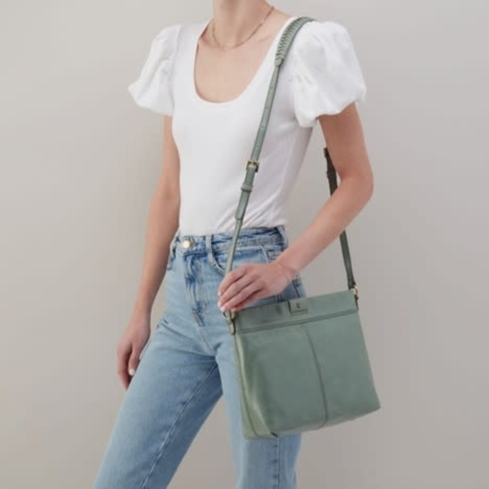 HOBO Romy Medium Polished Leather Crossbody in Jade