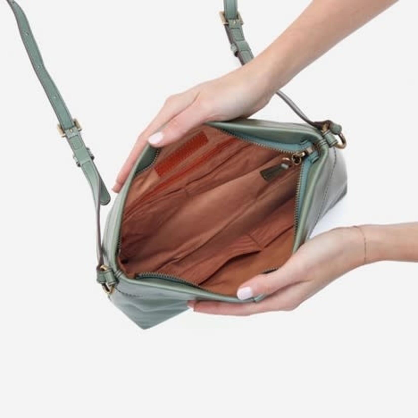 HOBO Romy Medium Polished Leather Crossbody in Jade
