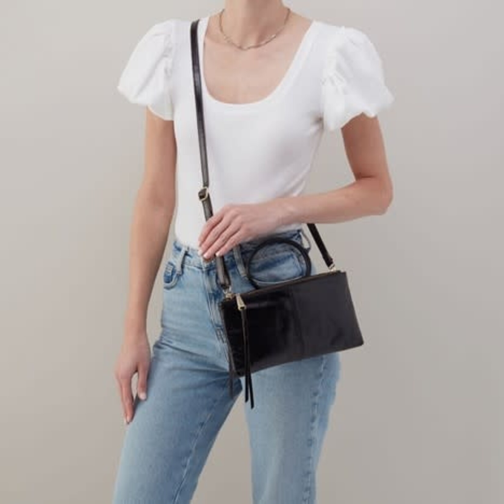 HOBO Sable Polished Leather Crossbody in Black