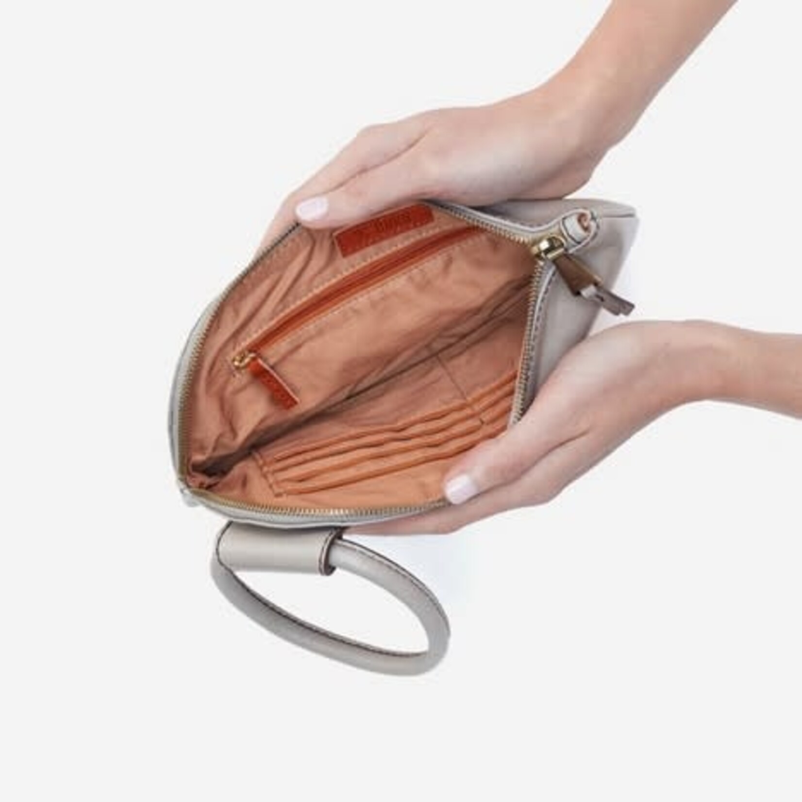 HOBO Sable Polished Leather Clutch in Light Grey