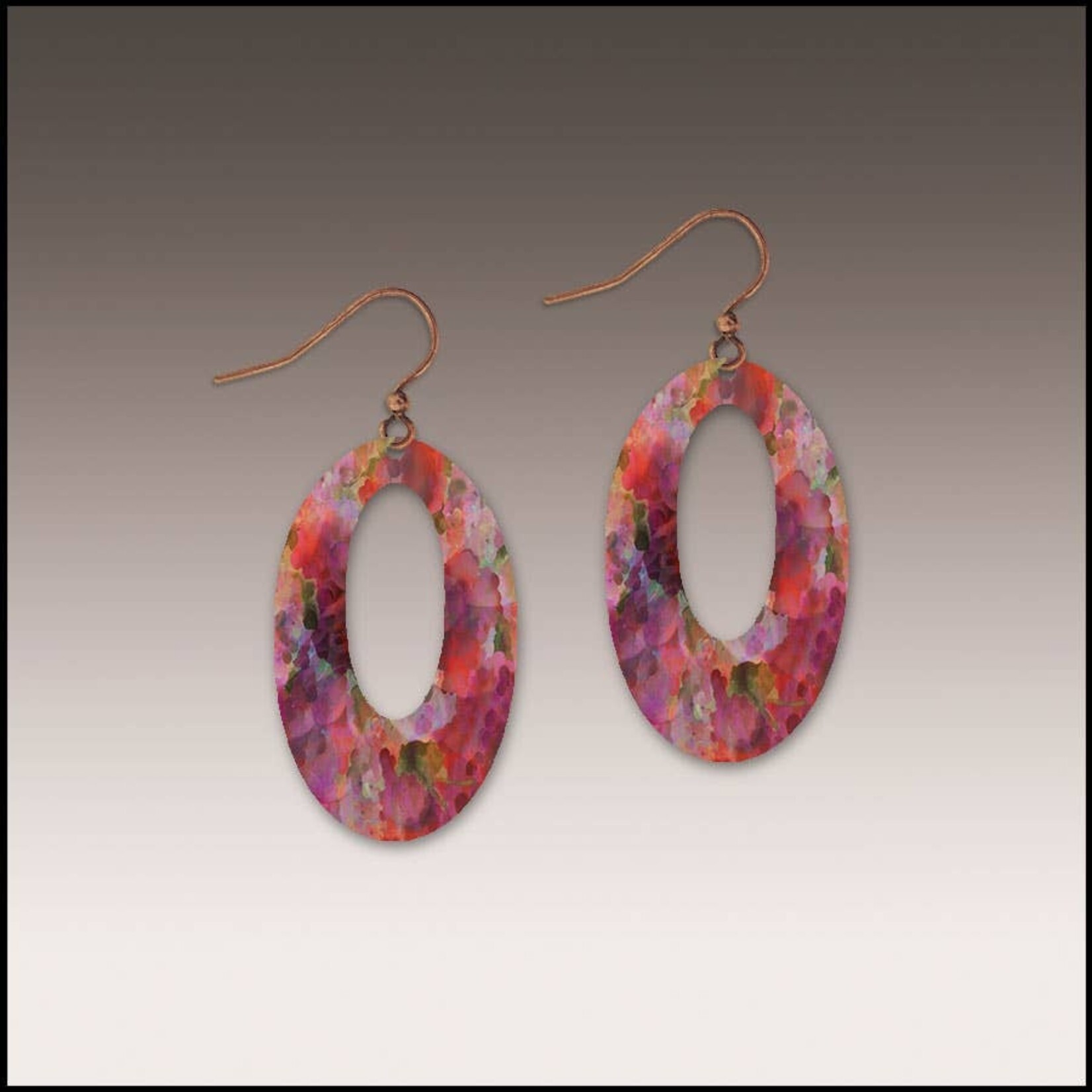 Illustrated Light Spring Watercolor Open Oval Handmade Earrings