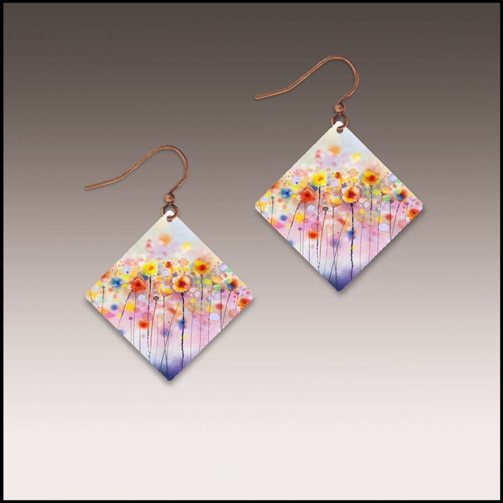 Illustrated Light Vibrant Flowers Artistic Statement Dangling Handmade Earrings
