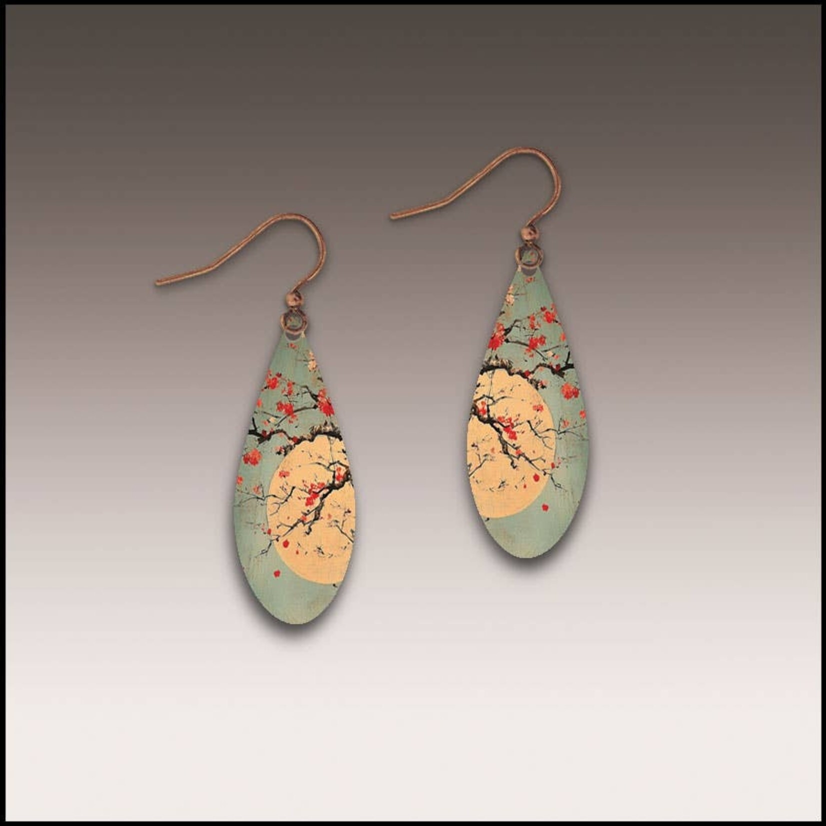 Illustrated Light Cherry Moon Dew Drop Handmade Earrings
