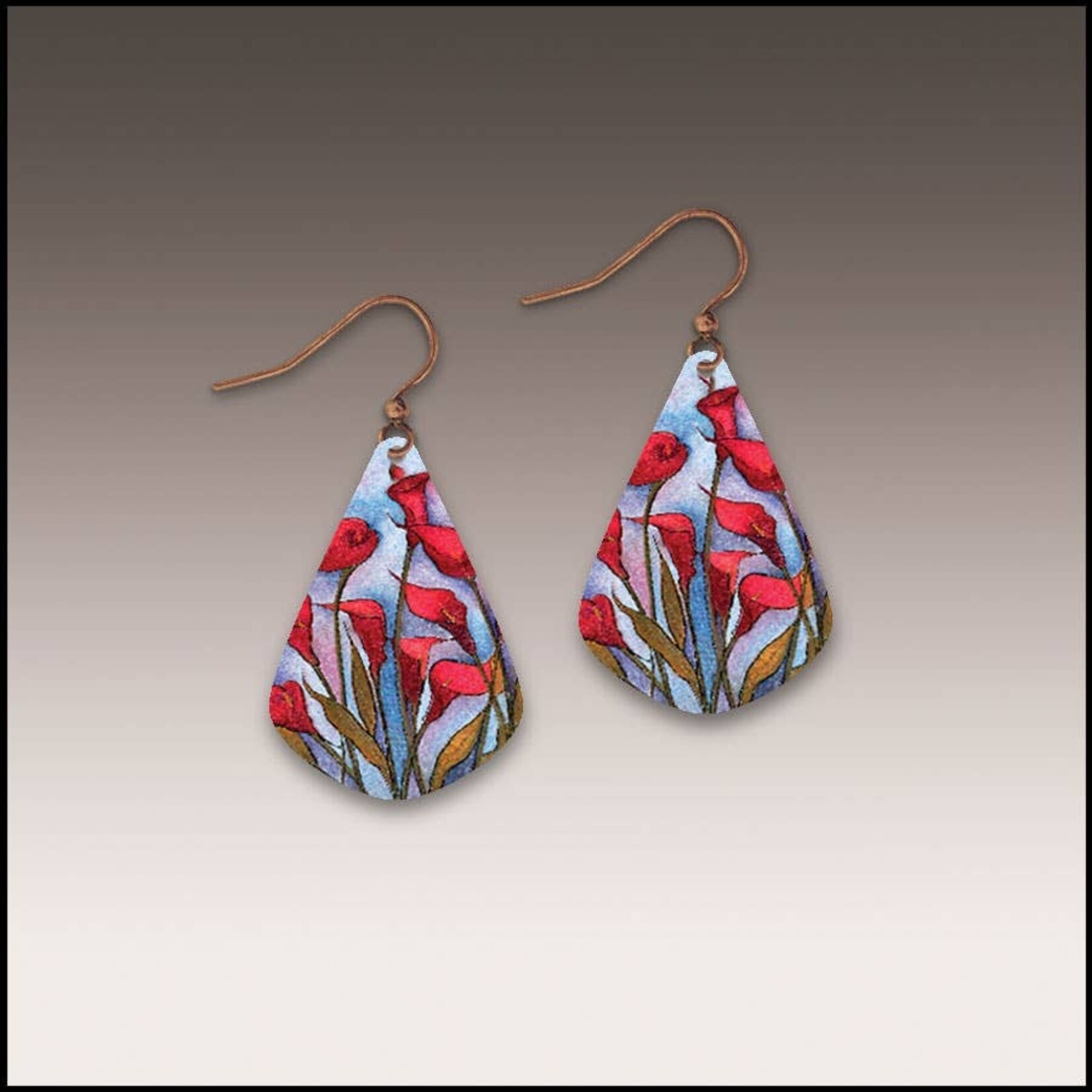 Illustrated Light Calla Lily Red Short Drop Handmade Earrings