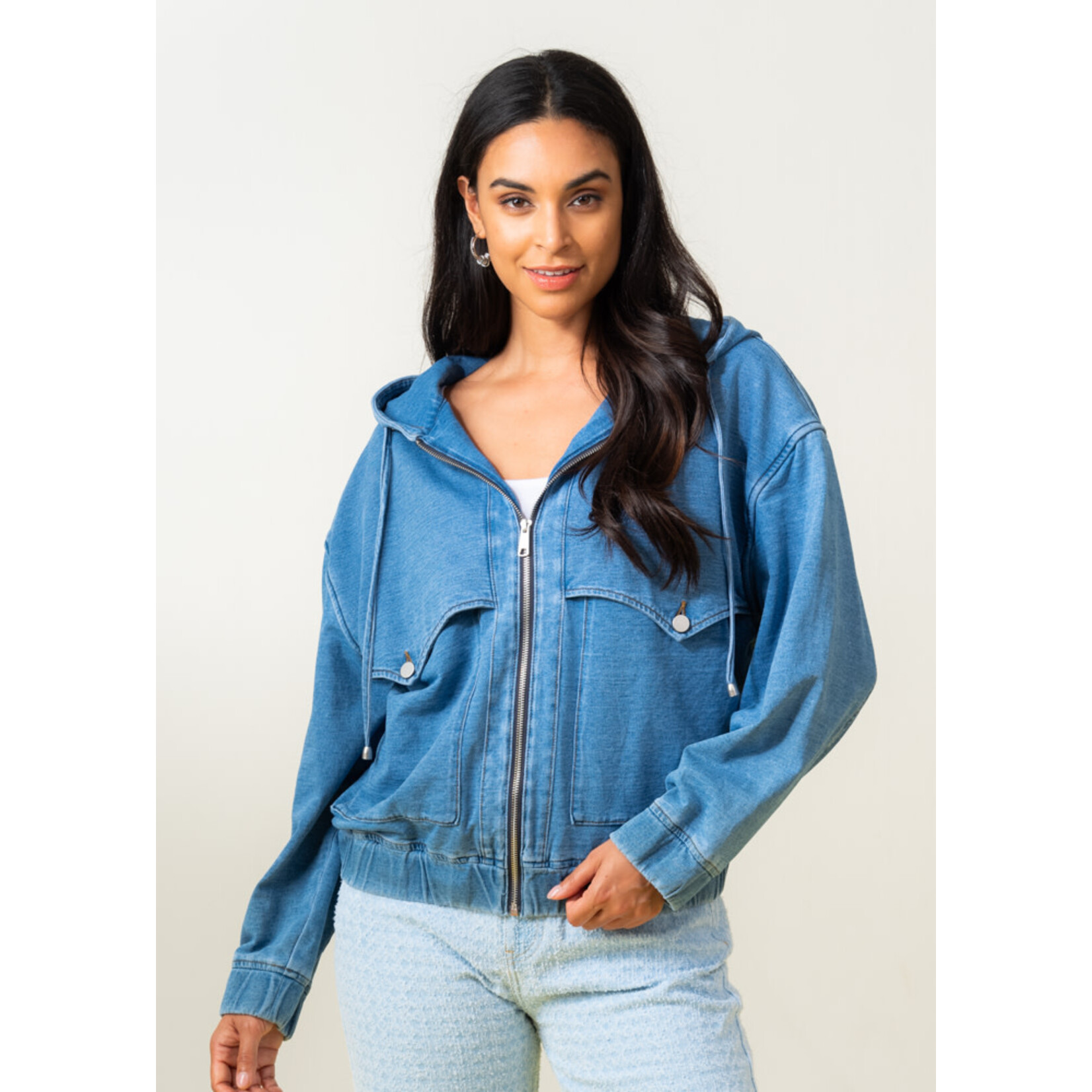Elena Wang Hoodie Zip Jacket in Denim