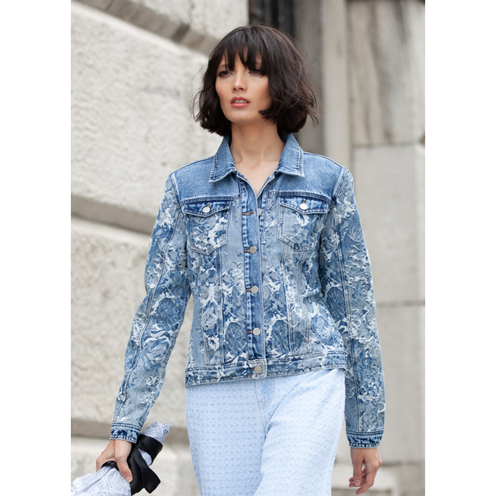Elena Wang Print Denim Jacket