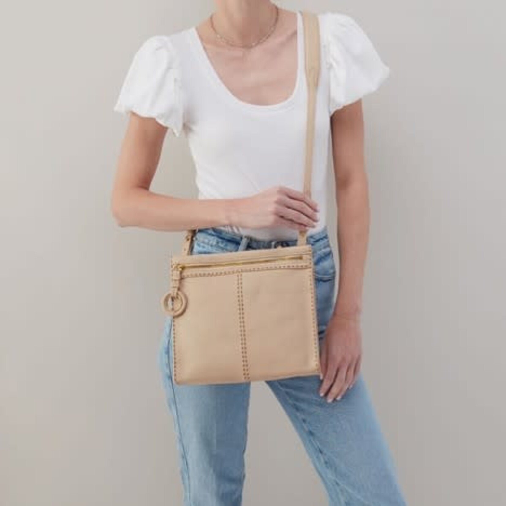 HOBO Austin Medium Pebbled Leather Crossbody in Linen