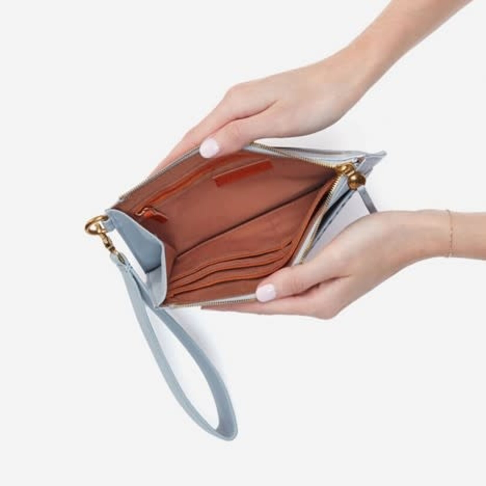 HOBO Hart Pebbled Leather Wristlet in Blue Pearl