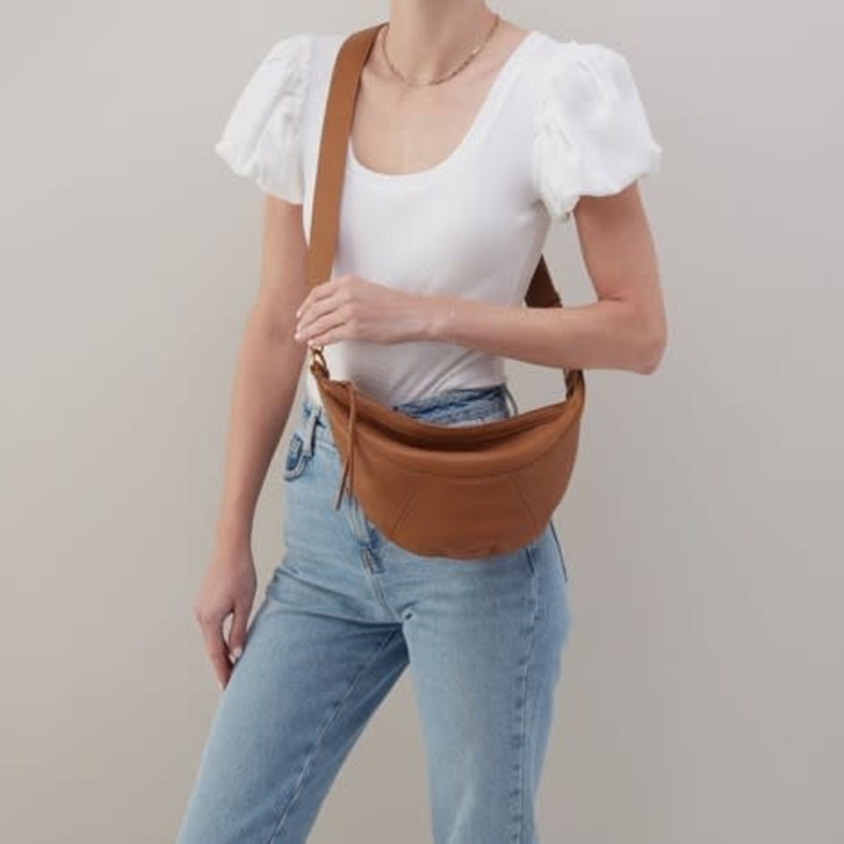 HOBO Carmen Pebbled Leather Sling Bag in Warm Honey