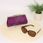 Cathayana Brocade Peacock Eyeglass Case w/ Handsewn Kiss Clasp Closure in Purple & Blue