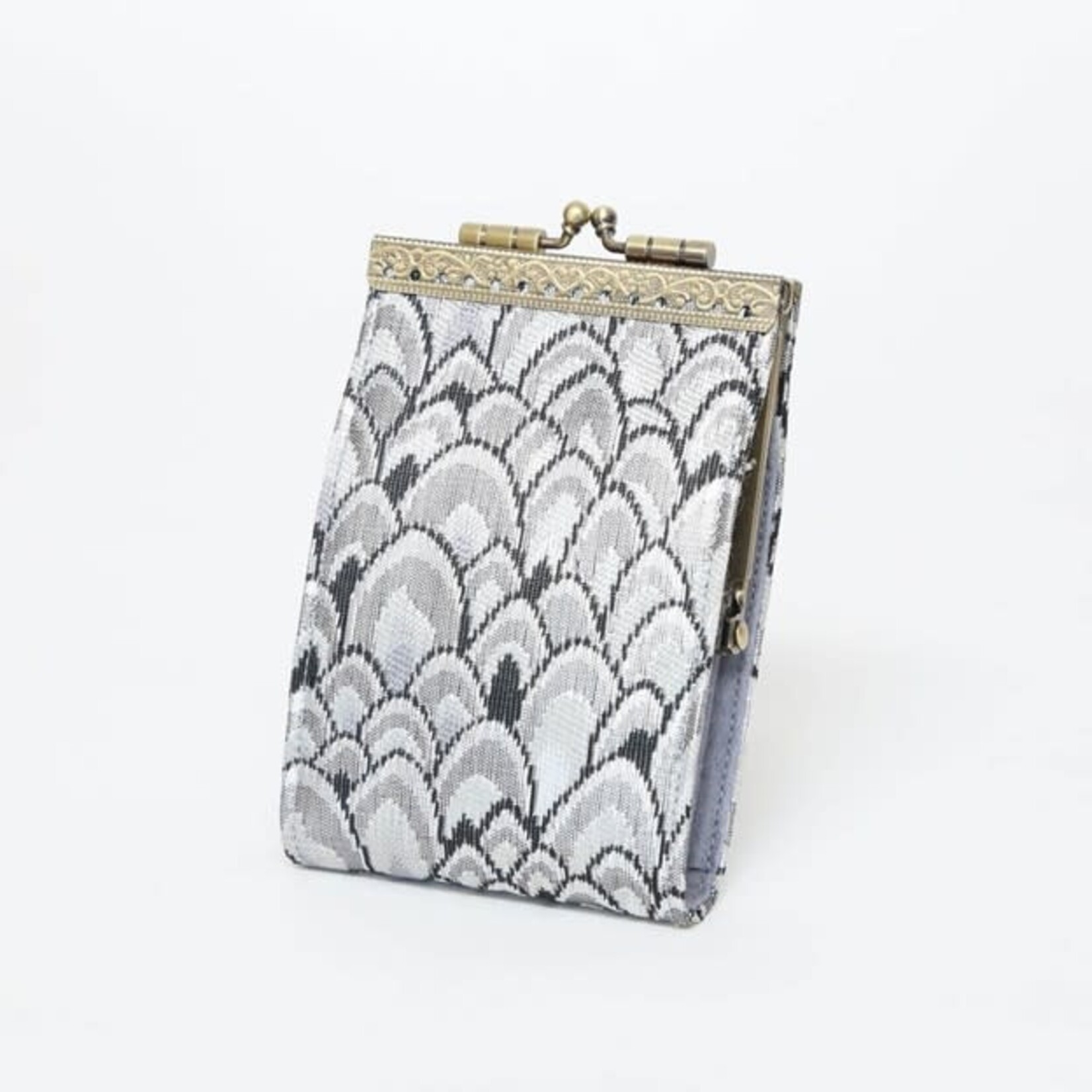 Cathayana Brocade Small Feather Card Holder w/ RFID Protection in Silver & Black