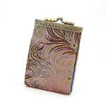 Cathayana Brocade Peacock Card Holder w/ RFID in Gray & Pink
