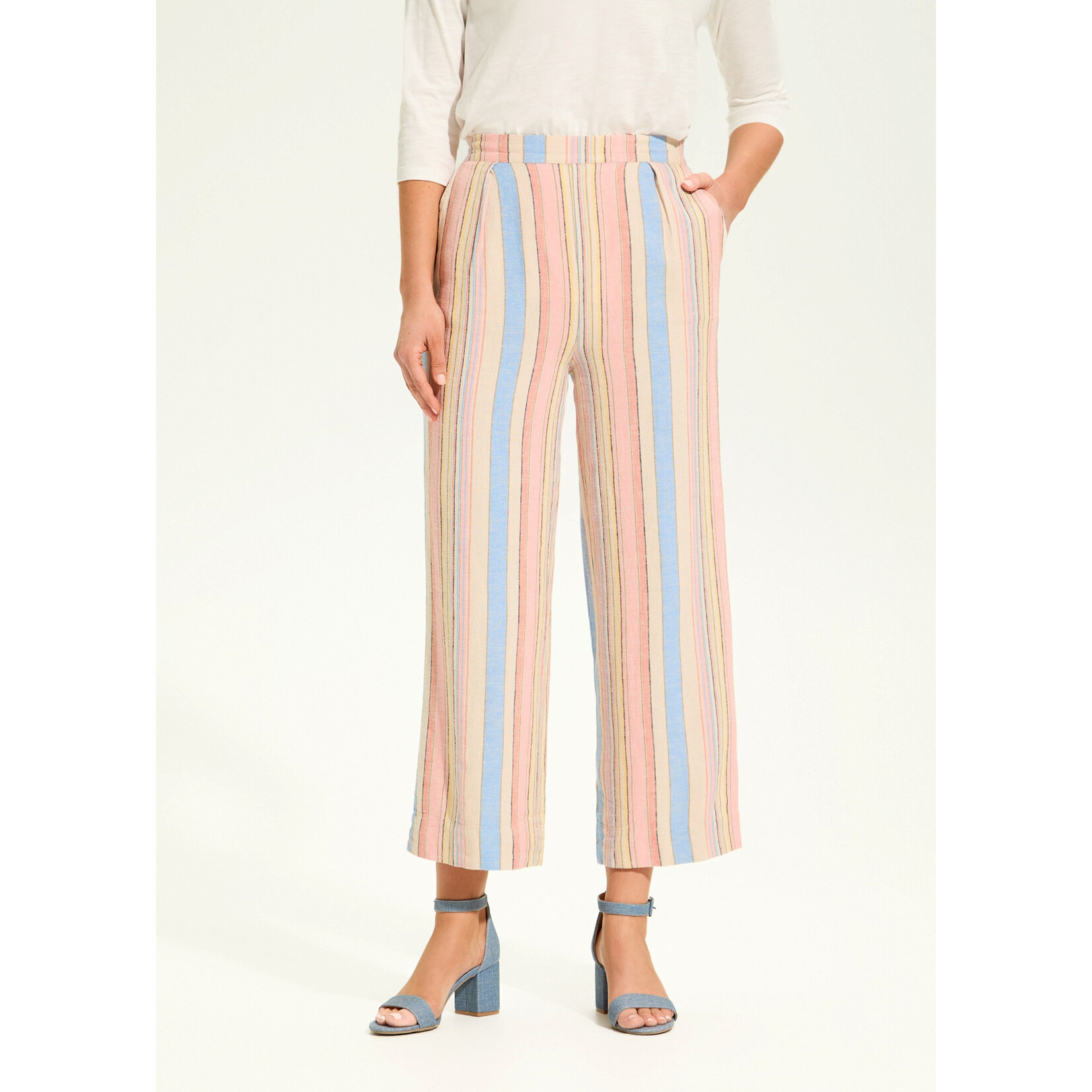 FDJ Pull-On Wide Crop Trouser in Aperol Stripe