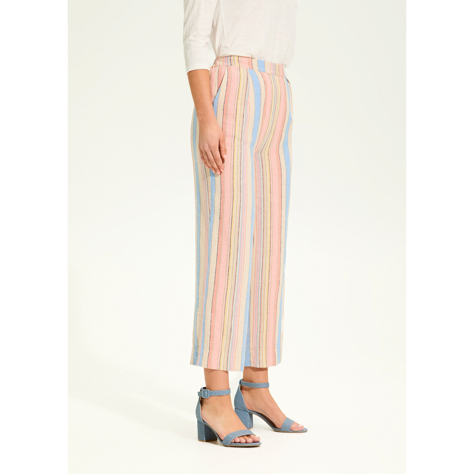FDJ Pull-On Wide Crop Trouser in Aperol Stripe