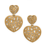 Brighton Contempo Double Heart Gold Post Drop Earrings