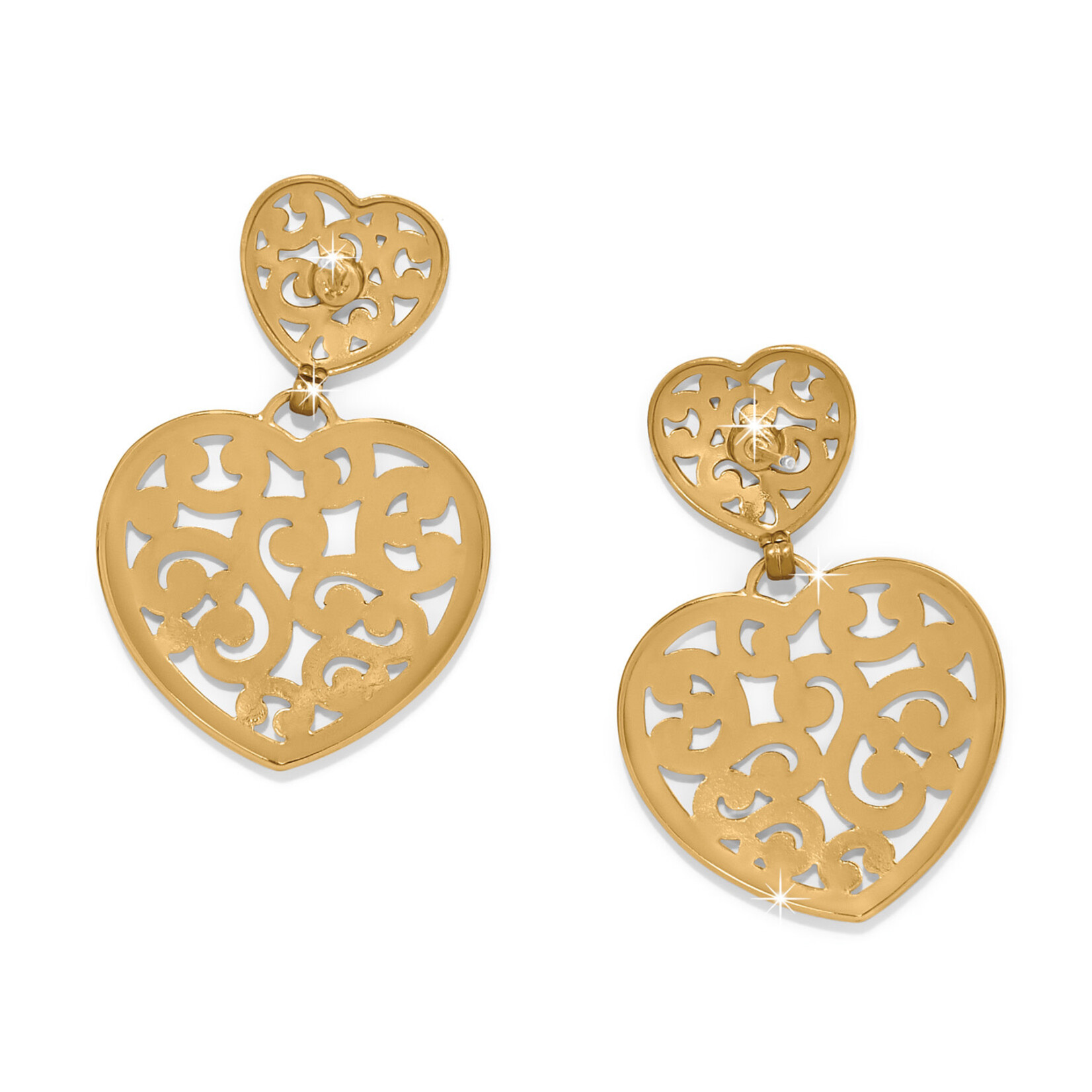 Brighton Contempo Double Heart Gold Post Drop Earrings