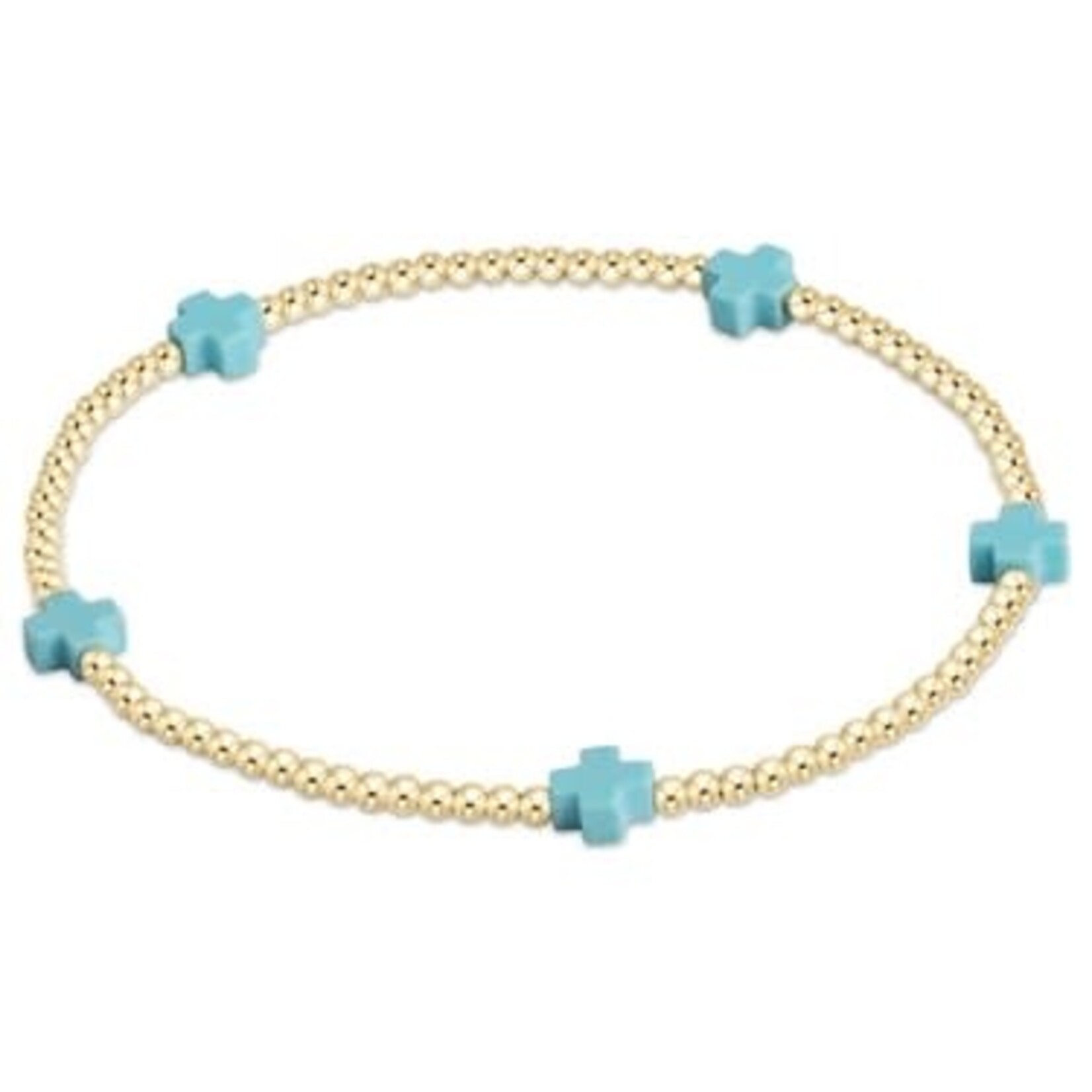 enewton Design SIGNATURE CROSS SMALL GOLD PATTERN 2MM BEAD BRACELET - TURQUOISE
