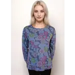 Trisha Tyler Floral Reversible Crew Neck Top in Navy/Pink