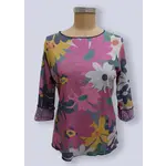 Trisha Tyler Floral Reversible Crew Neck Top in Pink/Grey