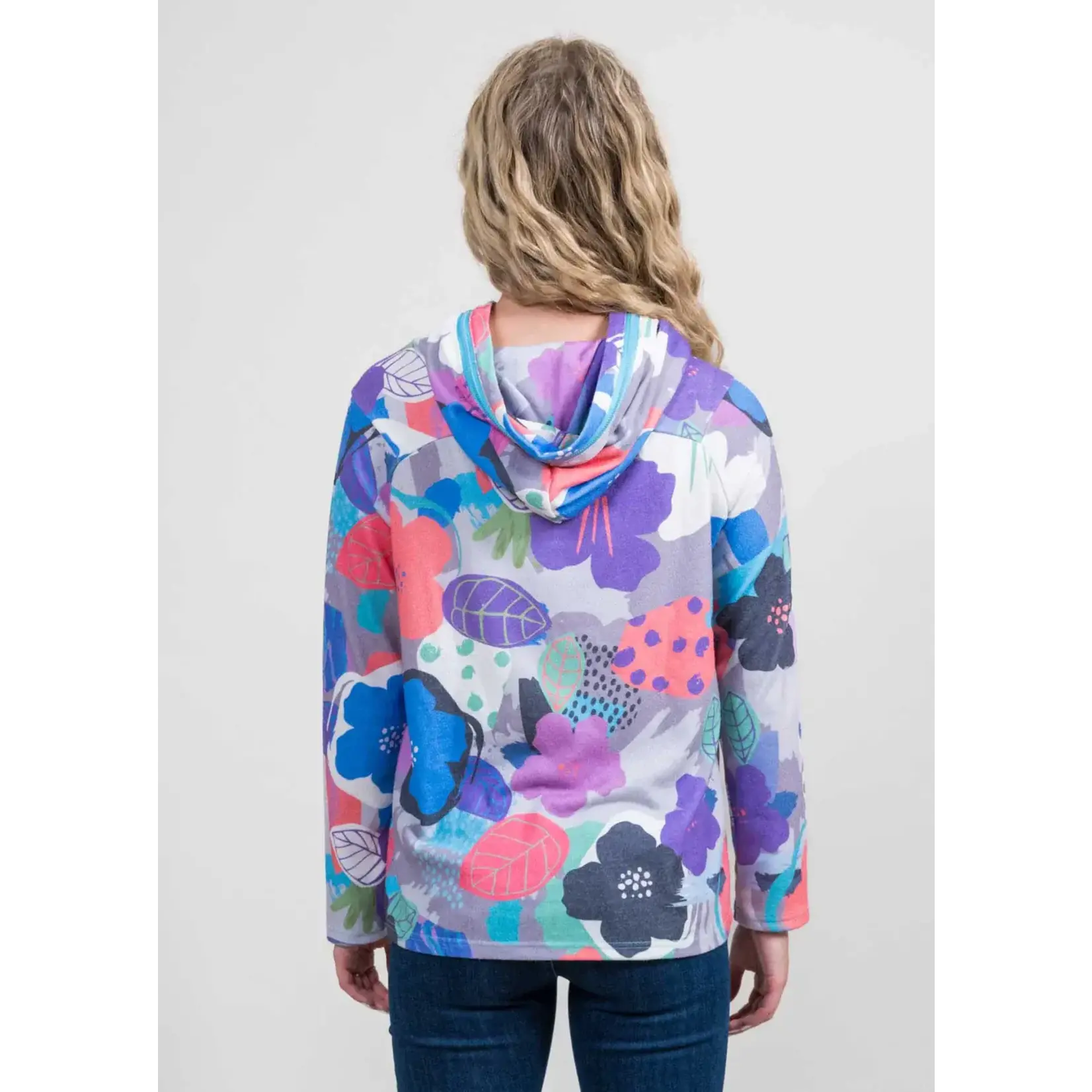 Trisha Tyler All Over Floral Print Hoodie in Grey/Coral