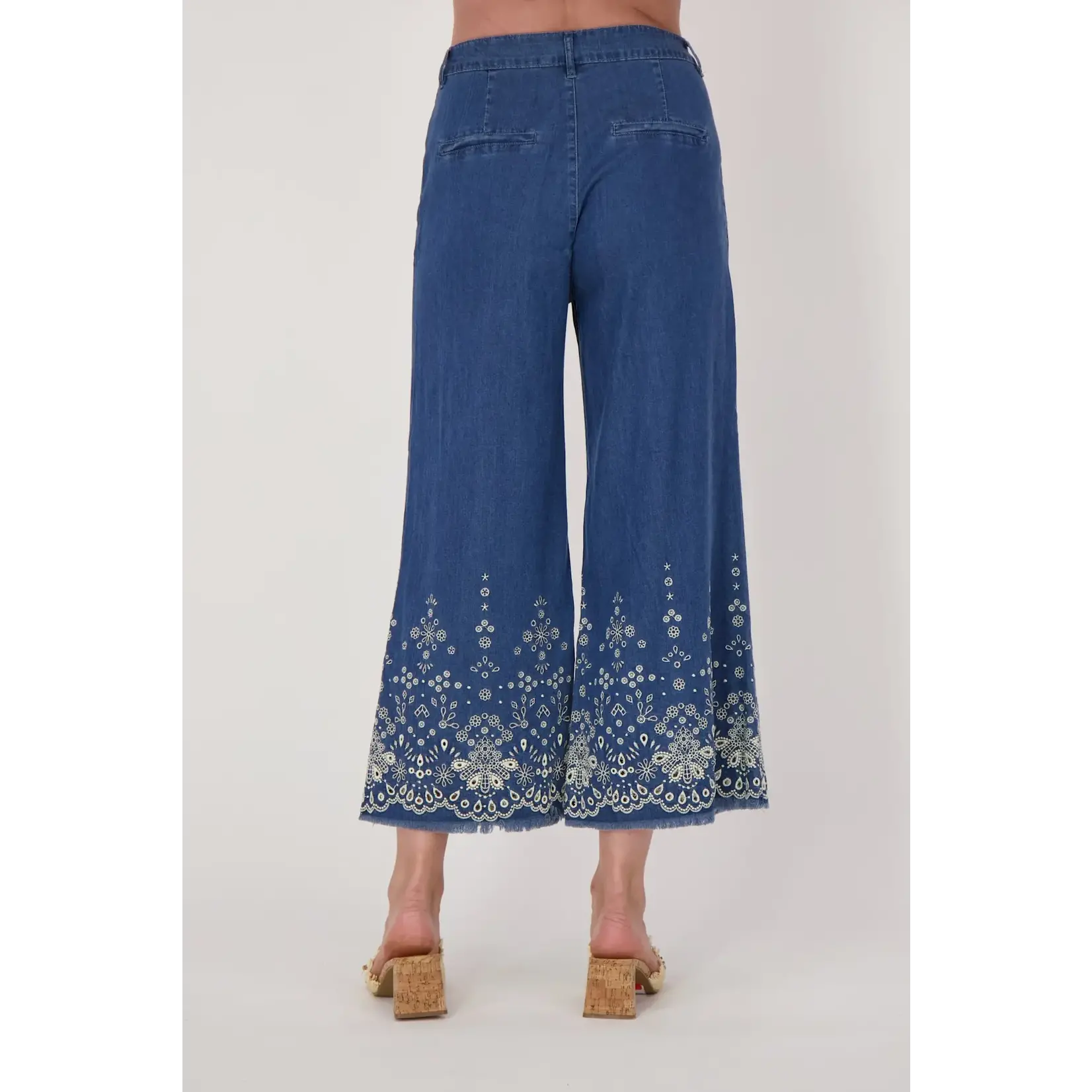 Floral Eyelet Hem Denim Pant