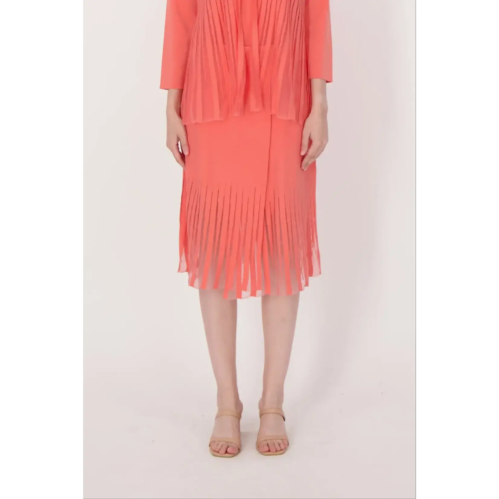 Lattice Stitched Hem Layered Skirt in Coral