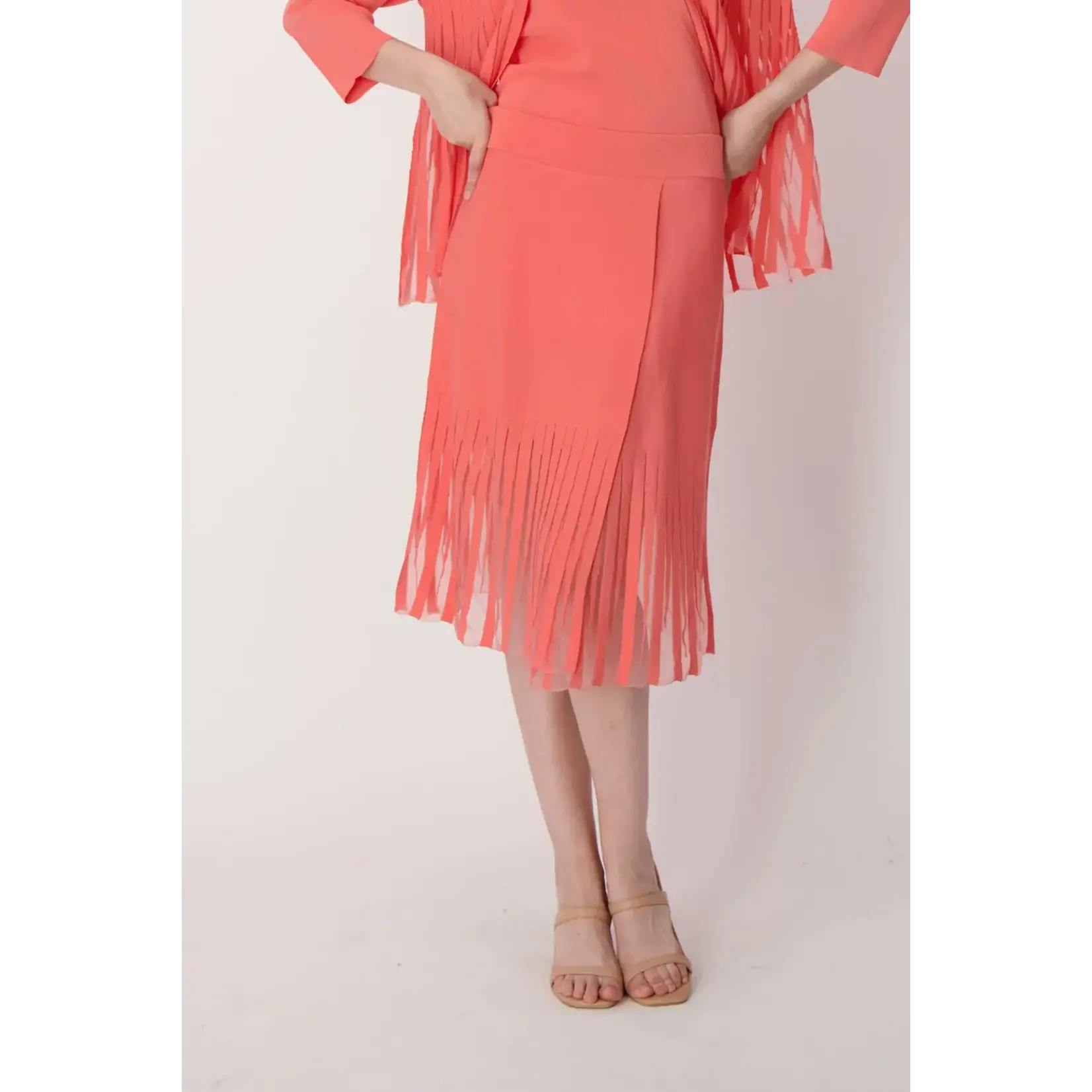 Lattice Stitched Hem Layered Skirt in Coral